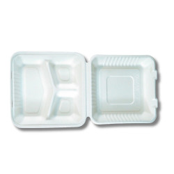 Papírdoboz ételes 3 részes 23 x 23 x 8cm komposztálható cukornád 100 db/csomag natúr Iroda üzemeltetés, munkavédelem Egyéb