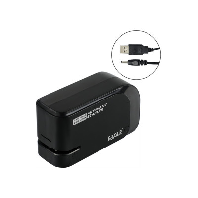 Tűzőgép elektromos 20lap, 24/6 és 26/6  elemmel és USB kábelel is működtethető fekete EAGLE EG-1610