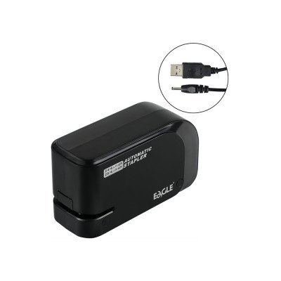 Tűzőgép elektromos 20lap, 24/6 és 26/6  elemmel és USB kábelel is működtethető fekete EAGLE EG-1610