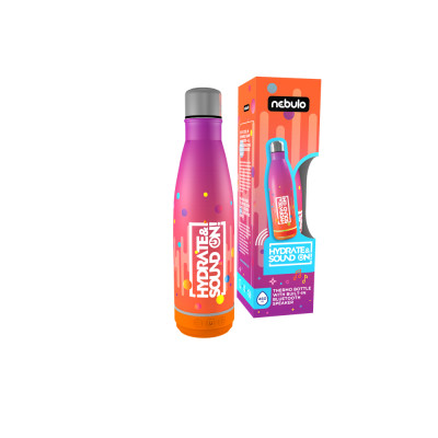 Palack, thermo, beépített bluetooth hangszóróval 460 ml rózsa-narancs, Nebulo