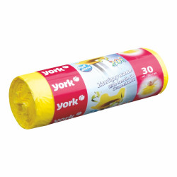 Szemeteszsák köthető füles 20 liter 45 x 50 cm 8 mikron 30 db/tekercs York_ 090650 sárga Iroda üzemeltetés, munkavédelem York