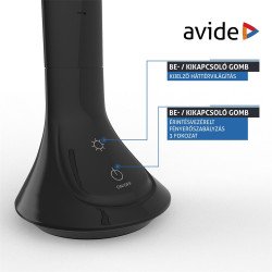 Asztali LED lámpa, kijelzővel, 5W, 4000K, AVIDE, fekete