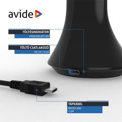 Asztali LED lámpa, kijelzővel, 5W, 4000K, AVIDE, fekete