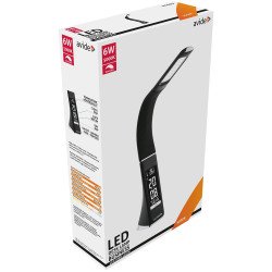 Asztali LED lámpa, kijelzős, 6W, 5000K, AVIDE, fekete Iroda üzemeltetés, munkavédelem Avide