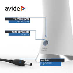 Asztali LED lámpa, Luna, kijelzős, 6W, 6400K, AVIDE, fehér