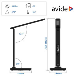 Asztali LED lámpa, Nathan, kijelzős, 6W, 5000K, AVIDE, fekete