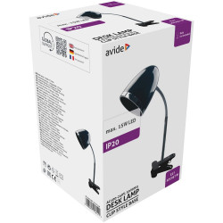 Asztali lámpa, csiptethető, E27, max. 15W, AVIDE, fekete Iroda üzemeltetés, munkavédelem Avide