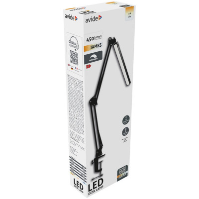 Asztali LED lámpa, felfogatható, 12W, AVIDE, fekete