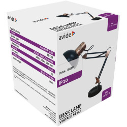 Asztali lámpa, Basic Vintage, fém, max. 60W, AVIDE, fekete Iroda üzemeltetés, munkavédelem Avide