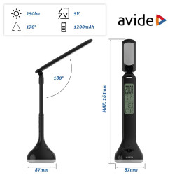 Asztali LED lámpa, RGB, kijelzővel, 4W, 4000K, AVIDE, fekete