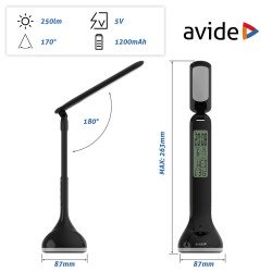 Asztali LED lámpa, RGB, kijelzővel, 4W, 4000K, AVIDE, fekete