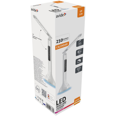 Asztali LED lámpa, RGB, kijelzővel, 4W, 4000K, AVIDE, fehér
