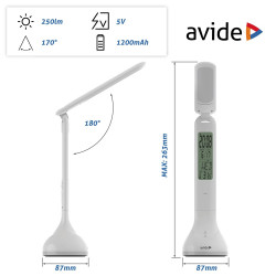 Asztali LED lámpa, RGB, kijelzővel, 4W, 4000K, AVIDE, fehér
