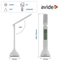 Asztali LED lámpa, RGB, kijelzővel, 4W, 4000K, AVIDE, fehér