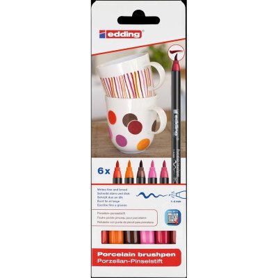 Ecsetirón porcelán marker 1-4mm, kerek Edding 4600/6, 6 warm klf.szín