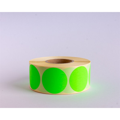 Etikett címke, 38mm, körcímke tekercses, 1000 címke/tekercs fluo zöld
