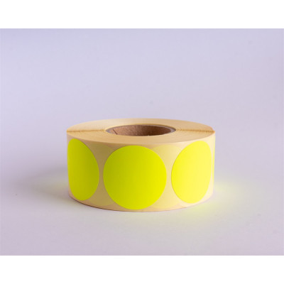 Etikett címke, 38mm, körcímke tekercses, 1000 címke/tekercs fluo sárga