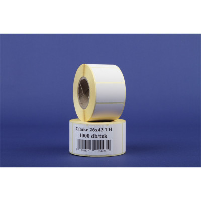 Etikett címke thermo, 26x43mm, tekercses, 1000 címke/tekercs fehér