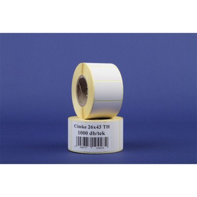 Etikett címke thermo, 26x43mm, tekercses, 1000 címke/tekercs fehér