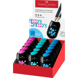 Hegyező, radírral 2 lyukú, tartályos vegyes szín Faber-Castell 18 db/display Hegyező Faber - Castell
