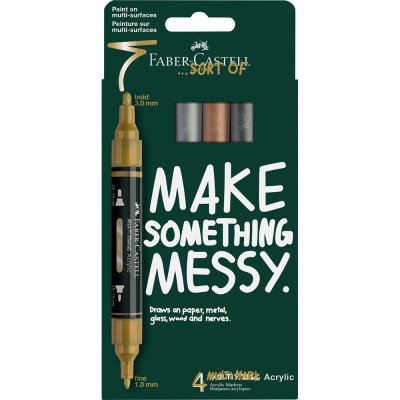 Akril marker készlet, kétvégű MULTIMARK metálszínek Faber-Castell arany, ezüst, réz, acélszürke 4klf. szín