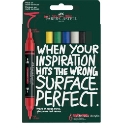 Akril marker készlet, kétvégű MULTIMARK alapszínek Faber-Castell fehér, sárga, eperpiros, zöld, kék, fekete 6klf. szín Dekormarker Faber - Castell