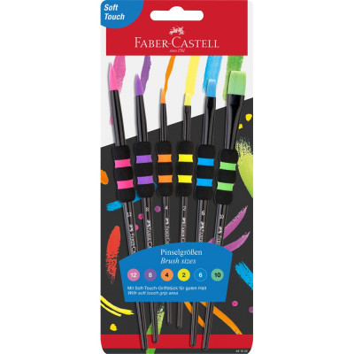 Ecsetkészlet, 2, 4, 6, 8, 10, 12, puha tapintású kerek/lapos Faber-Castell fekete testszín