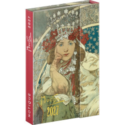 Határidőnapló mágnessel záródó, heti, fehér lapokkal Alphonse Mucha 110x160mm, Presco Író- irodaszer, papíráru Presco