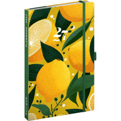 Keménytáblás tervező krémszínű lapokkal, kétheti beosztással, leszorító gumiszalaggal Lemons 130x210mm, Presco Író- irodaszer, papíráru Presco