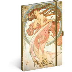 Keménytáblás notesz krémszínű lapokkal, vonalas, leszorító gumiszalaggal Alphonse Mucha – Dance 130x210mm, Presco Író- irodaszer, papíráru Presco