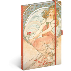 Keménytáblás notesz krémszínű lapokkal, vonalas, leszorító gumiszalaggal Alphonse Mucha – Painting 130x210mm, Presco Író- irodaszer, papíráru Presco