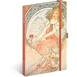 Keménytáblás notesz krémszínű lapokkal, vonalas, leszorító gumiszalaggal Alphonse Mucha – Painting 130x210mm, Presco Író- irodaszer, papíráru Presco