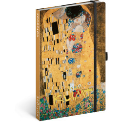 Keménytáblás notesz krémszínű lapokkal, vonalas, leszorító gumiszalaggal Gustav Klimt 130x210mm, Presco Író- irodaszer, papíráru Presco