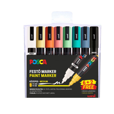 Dekormarker 1,8-2,5mm, Uni Posca PC-5M 6+2db-os készlet